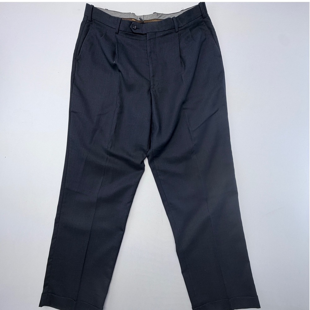 Caravelli Mens Navy Blue Pleated Cuffed Dress Pants Size 38L